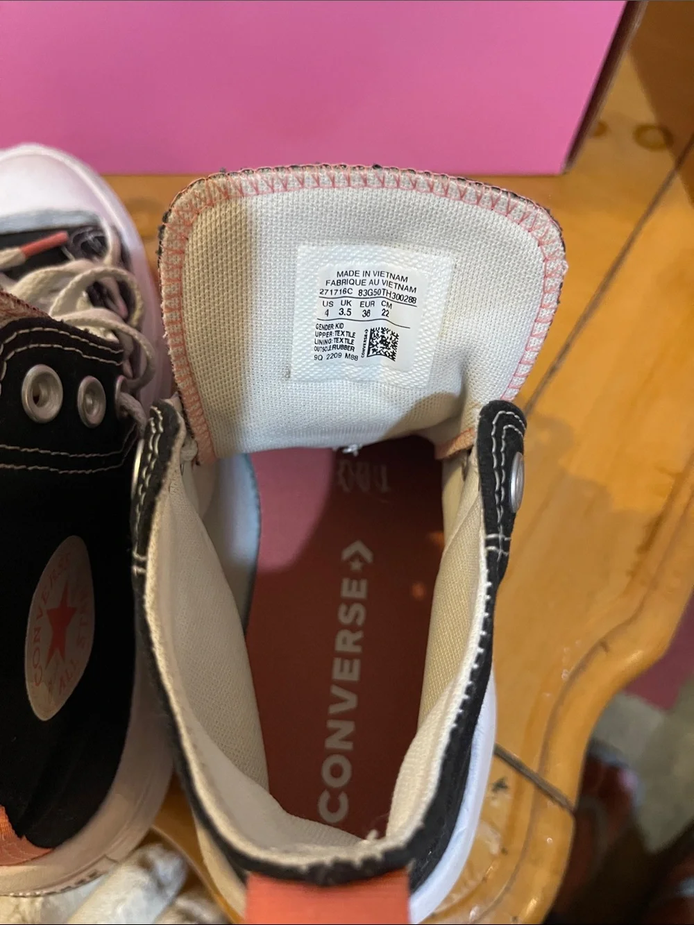 Converse Black High Top Platform Sneakers with Pink Heel Tab